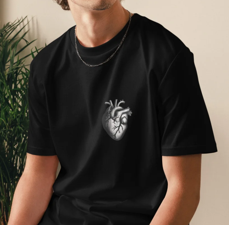Wear Your Heart – Literally | Anatomical Heart T-Shirt | 100% Cotton Black